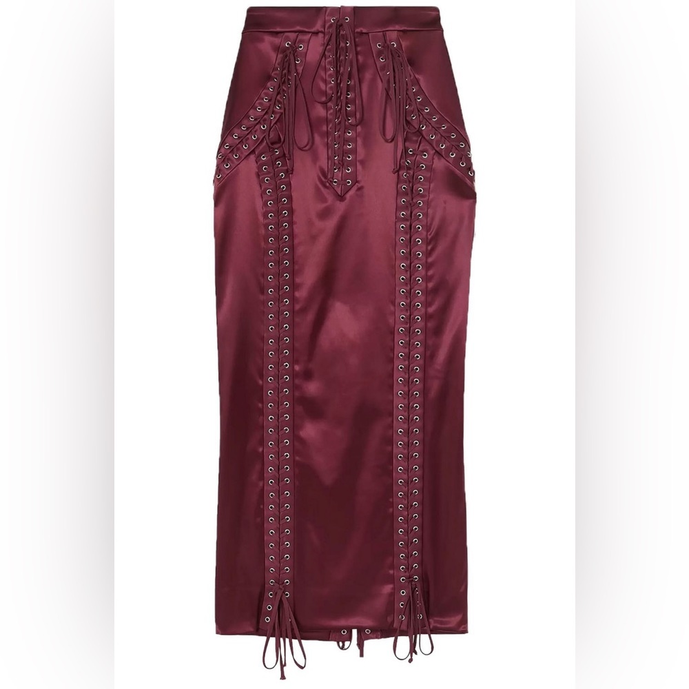 DOLCE & GABBANA Lace-up stretch-satin midi skirt